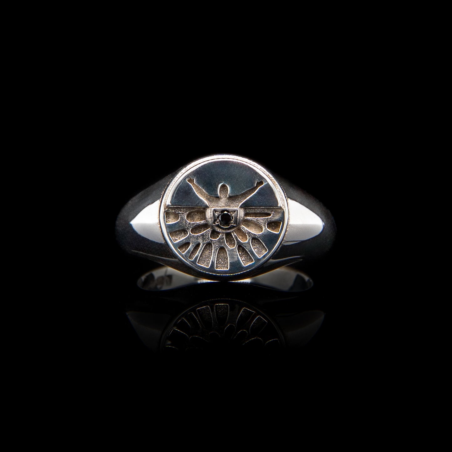 Let Me Show You The World In My Eyes Signet Ring in Silver with Black Diamond