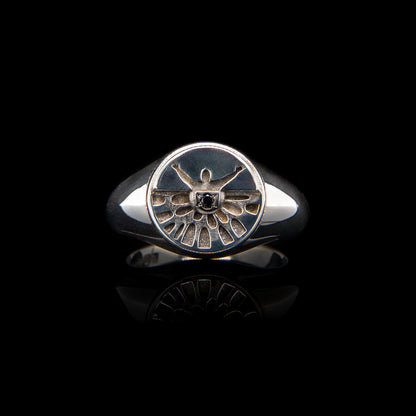 Let Me Show You The World In My Eyes Signet Ring in Silver with Black Diamond