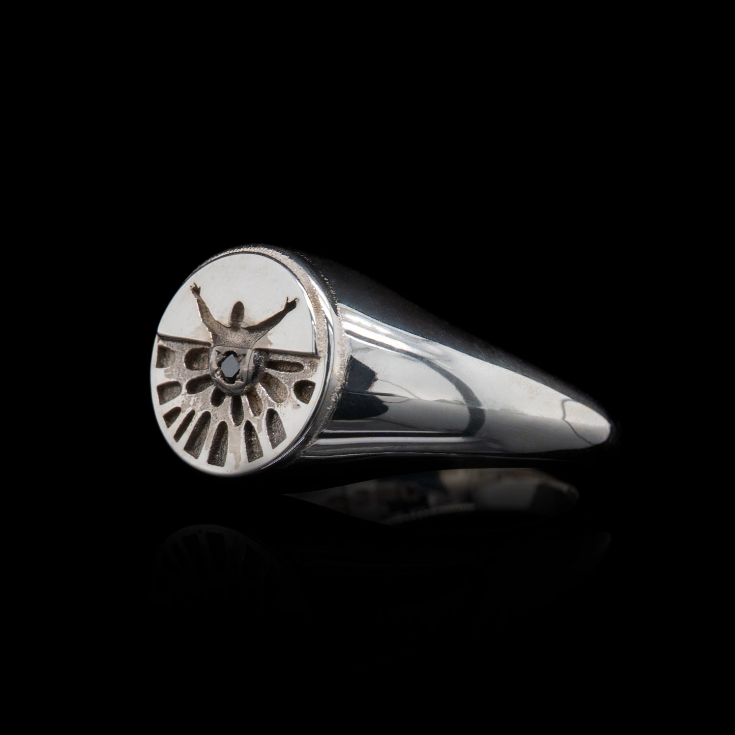 Let Me Show You The World In My Eyes Signet Ring in Silver with Black Diamond