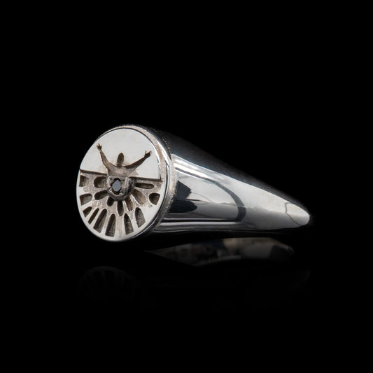 Let Me Show You The World In My Eyes Signet Ring in Silver with Black Diamond