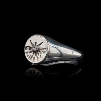 Let Me Show You The World In My Eyes Signet Ring in Silver & Black Rhodium