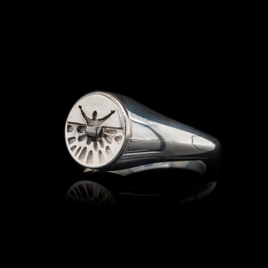 Let Me Show You The World In My Eyes Signet Ring in Silver & Black Rhodium