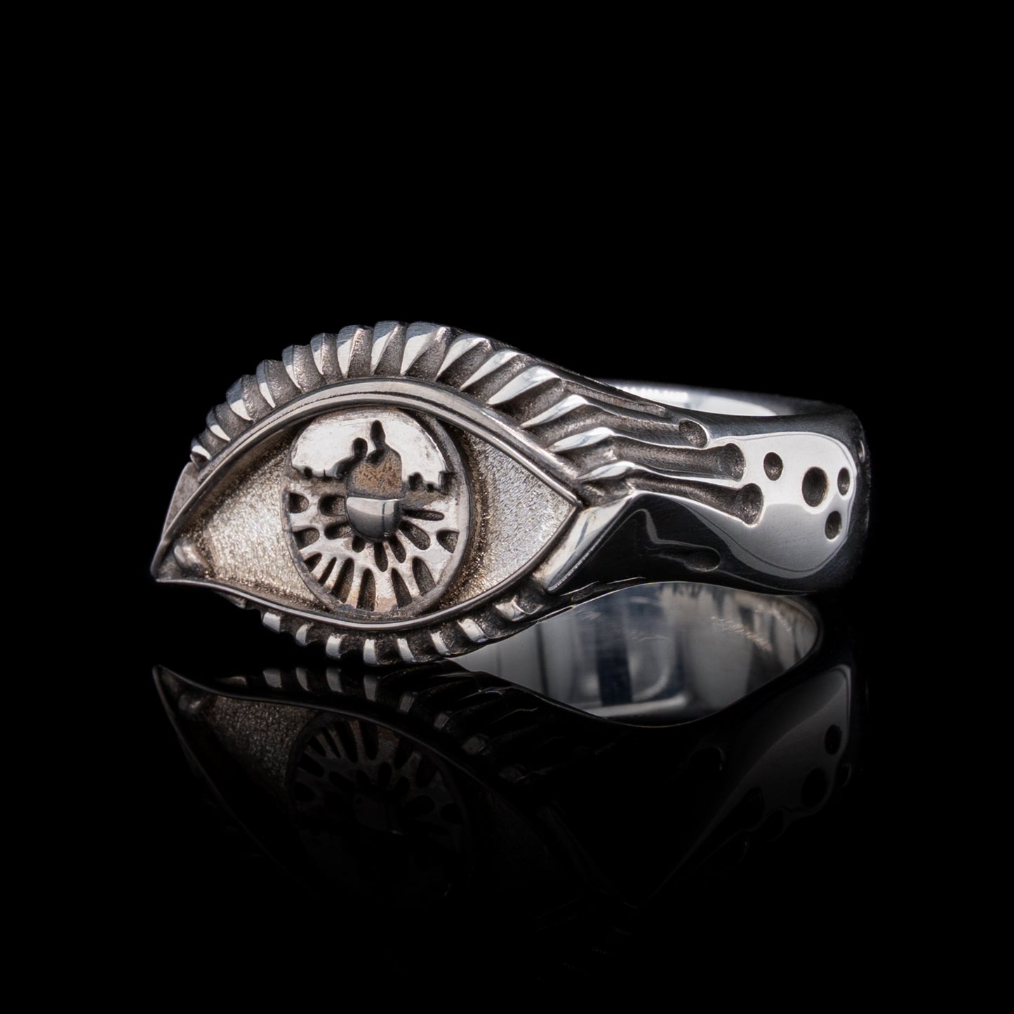A Vision Etched In Starlight Full Eye Statement Ring in Silver & Black Rhodium