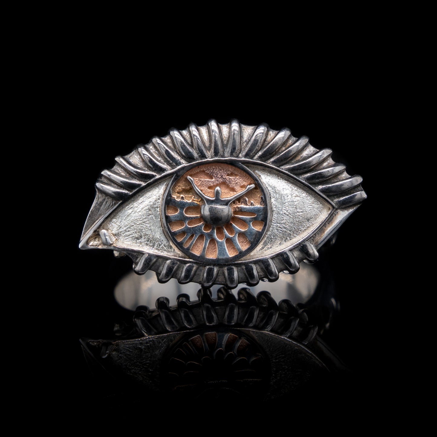 A Vision Etched In Starlight Full Eye Statement Ring in Silver with Rose Gold