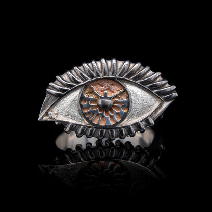 A Vision Etched In Starlight Full Eye Statement Ring in Silver with Rose Gold