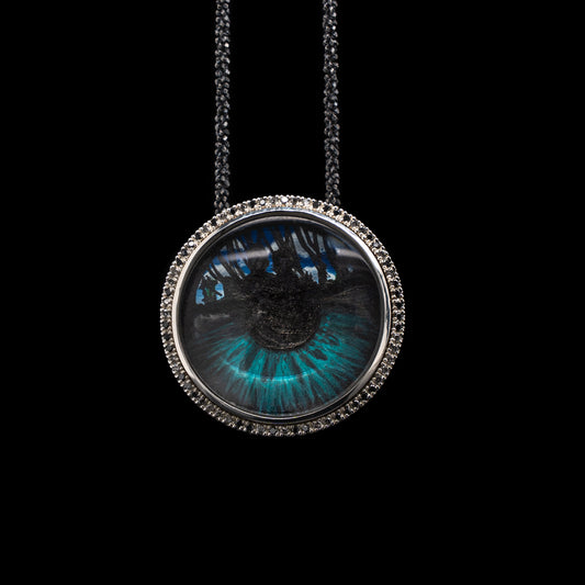A Gaze That Holds Me Hand Painted Pendant with Diamonds