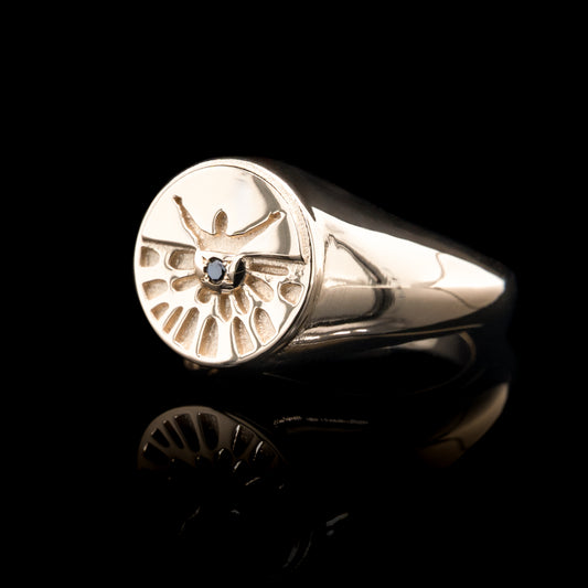 Let Me Show You The World In My Eyes Signet Ring in Gold with Black Diamond