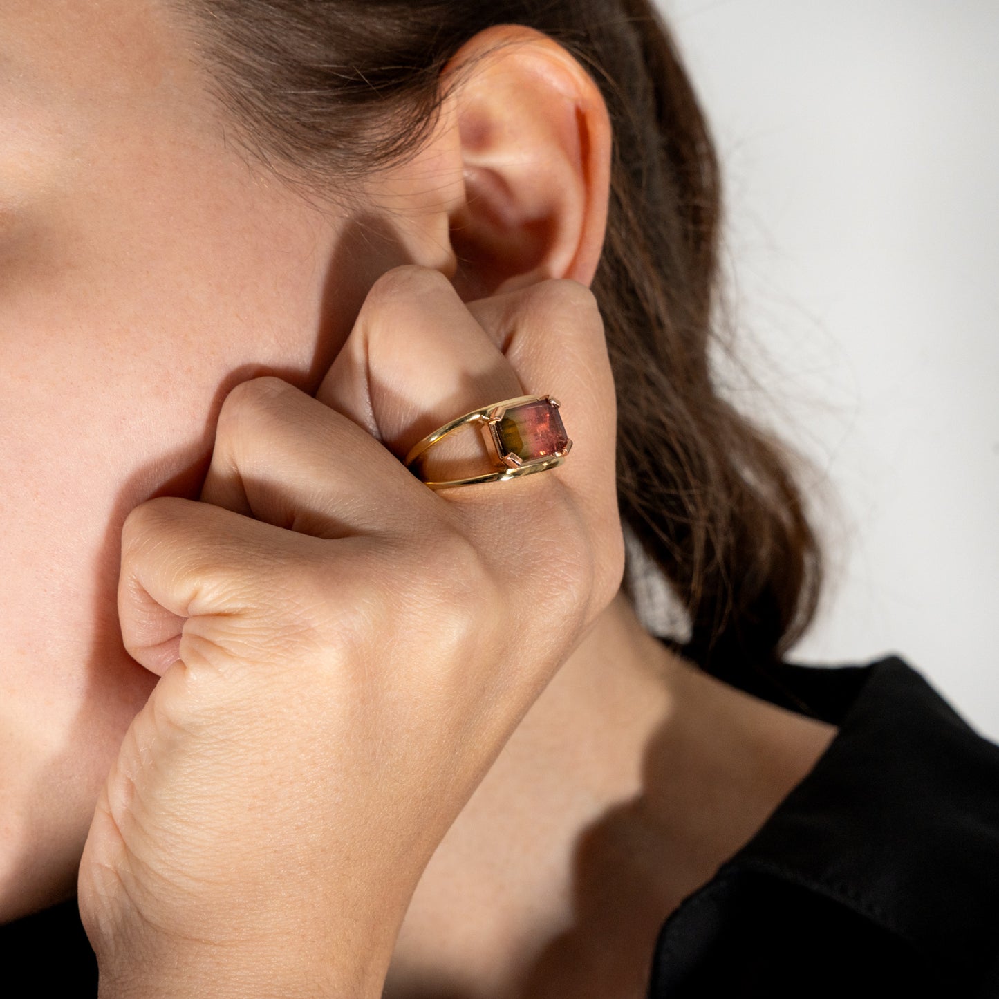 Watermelon Tourmaline Split Band Ring