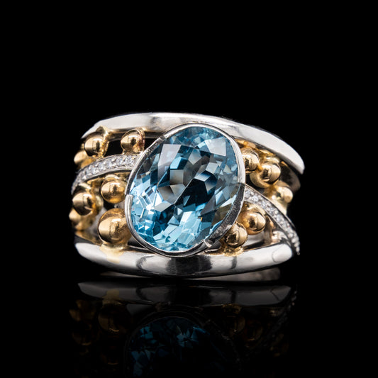 Aquamarine Triple Band Ring with Diamonds