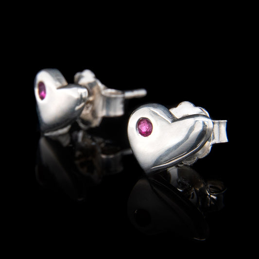Ruby Heart Stud Earrings
