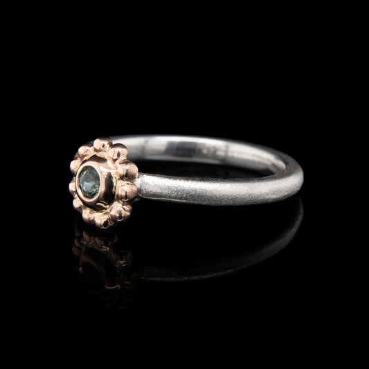 Bubble Cog Ring with Teal Tourmaline