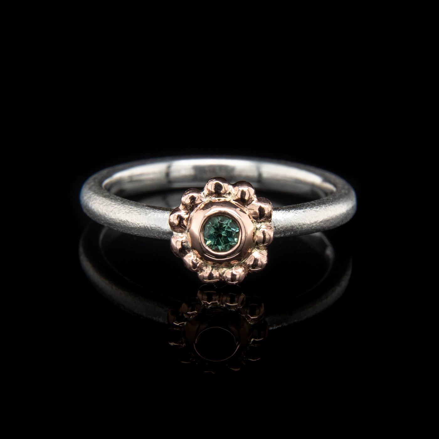 Bubble Cog Ring with Teal Tourmaline