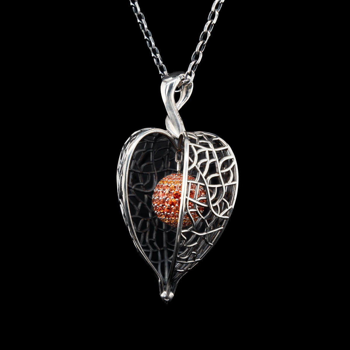Skeleton Lantern Pendant with Orange Sapphires