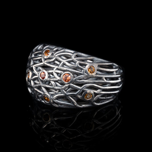 Domed Open Skeleton Ring with Orange Sapphires