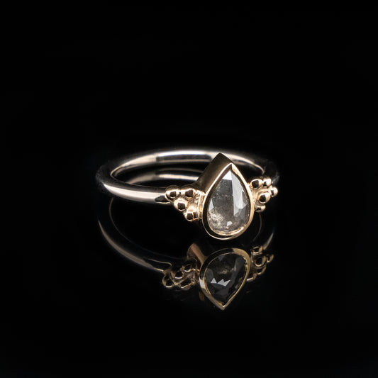 Pear Shaped Salt & Pepper Diamond Ring