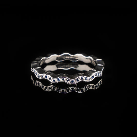 Deep Blue Sapphire Surf Wave Ring