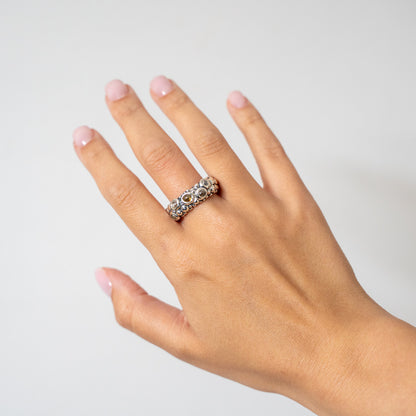Affinity Bubble Ring in Sterling Silver with Salt & Pepper Cabochons Diamonds