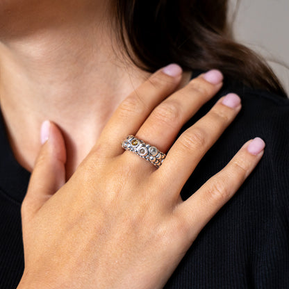 Affinity Bubble Ring in Sterling Silver with Salt & Pepper Cabochons Diamonds
