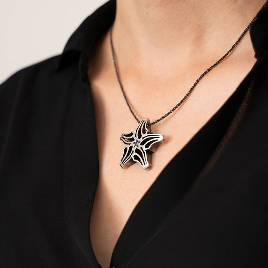 Reversible Starfish Slider Pendant with Green Emerald & Black Diamond