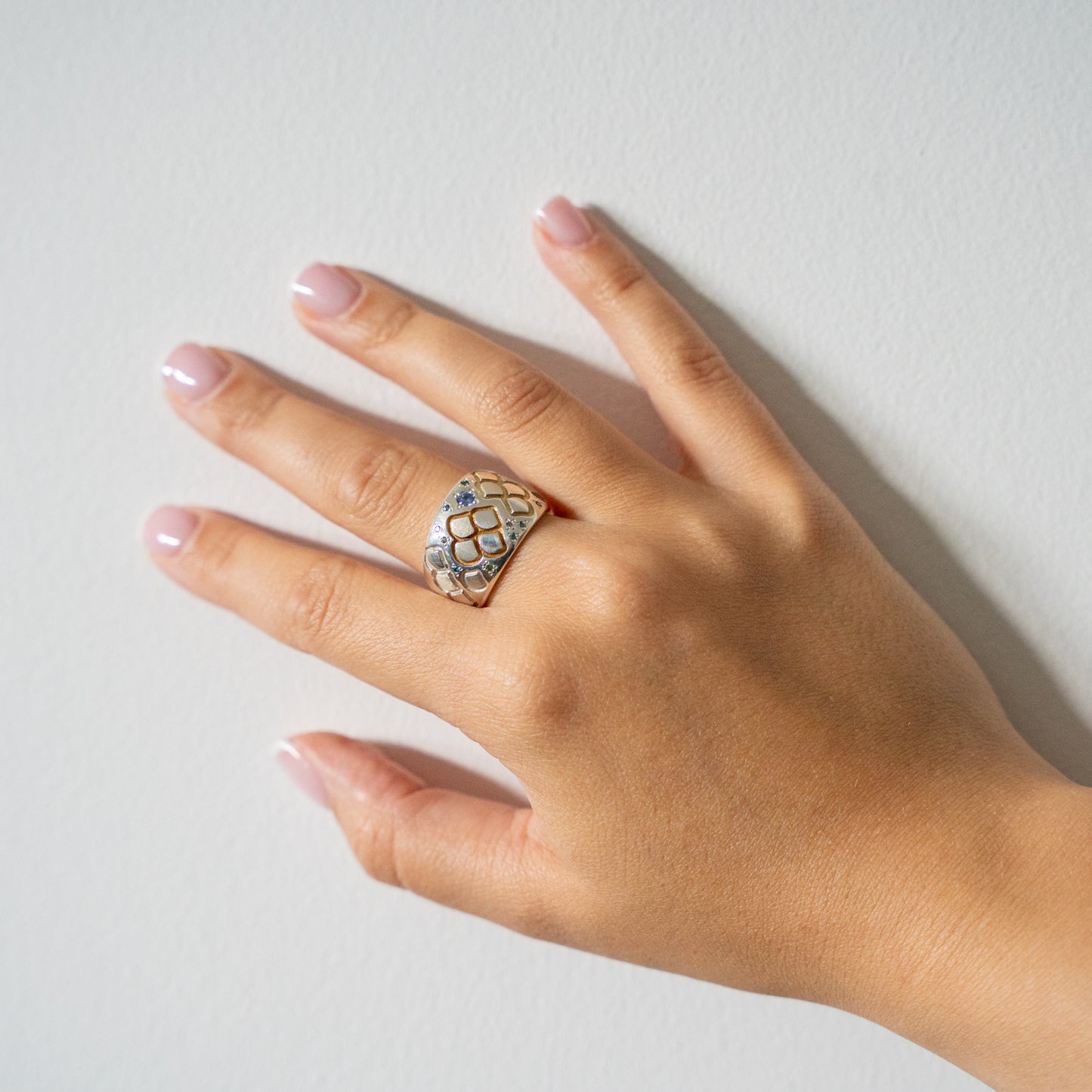 Chunky Engraved Mermaid Scales Gemstone Set Ring