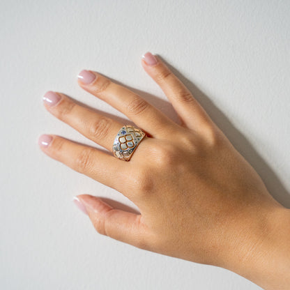 Chunky Engraved Mermaid Scales Gemstone Set Ring