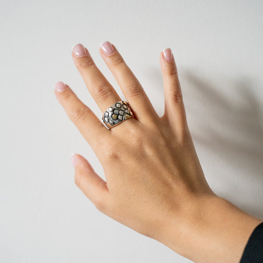 Chunky Engraved Mermaid Scales Ring with Scattered Scales