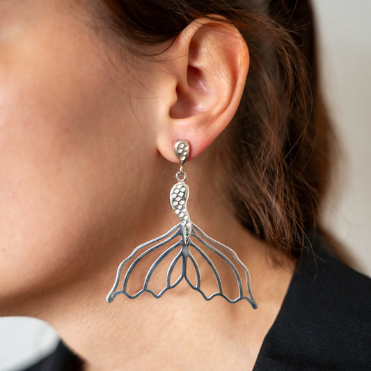 Silver Mermaid Tear Studs with Mermaid Body
