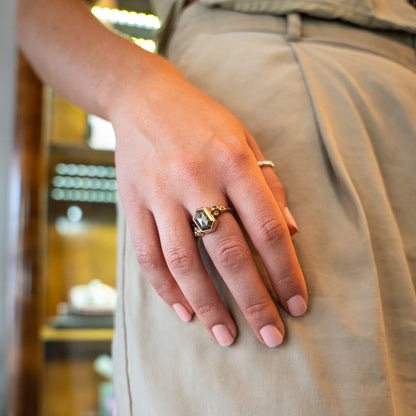 Hexagon Shaped Salt & Pepper Diamond Ring in White Gold