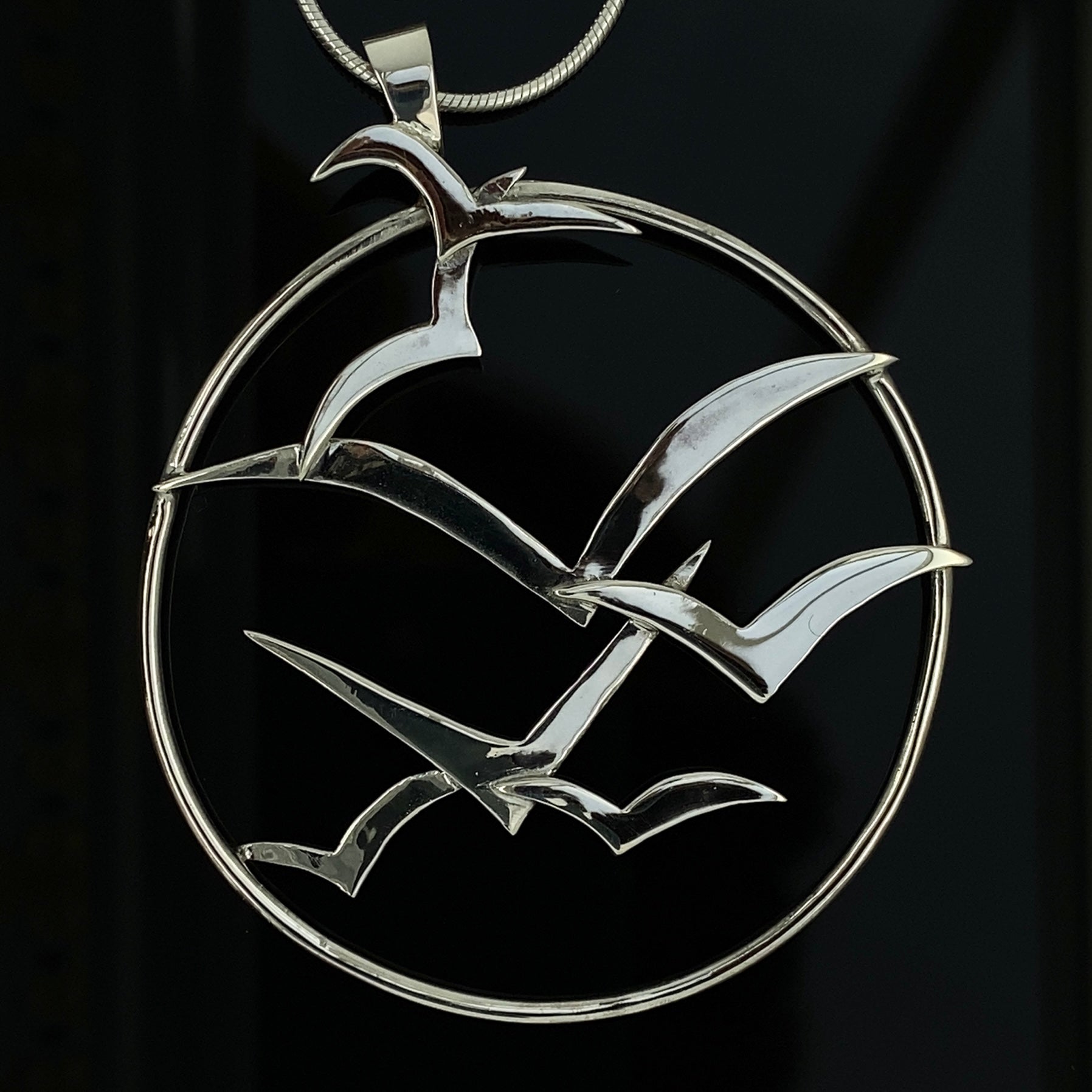 Circle Silhouette Seabird Pendant