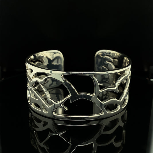 Silhouette Seabird Cuff Bangle in Sterling Silver