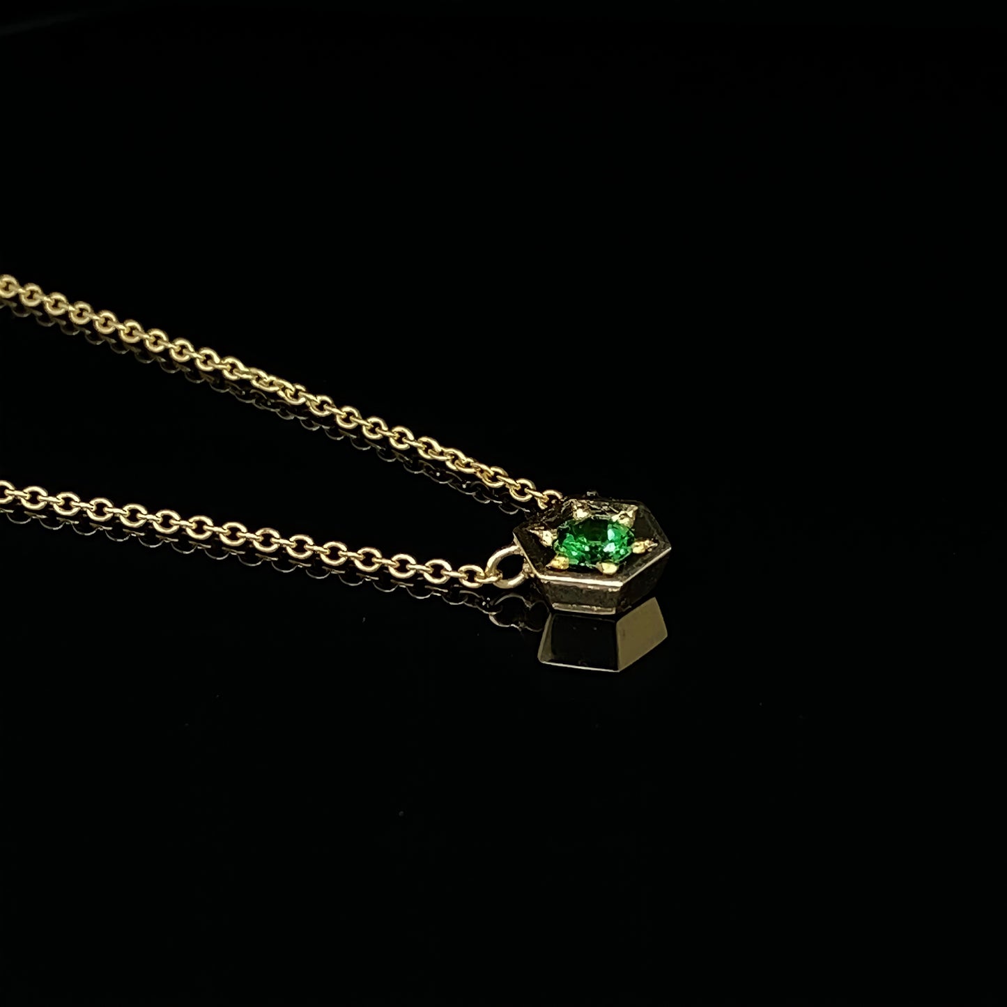 Tsavorite Hex Necklace in Yellow Gold