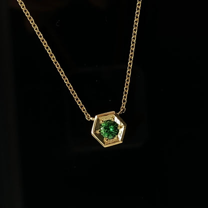 Tsavorite Hex Necklace in Yellow Gold