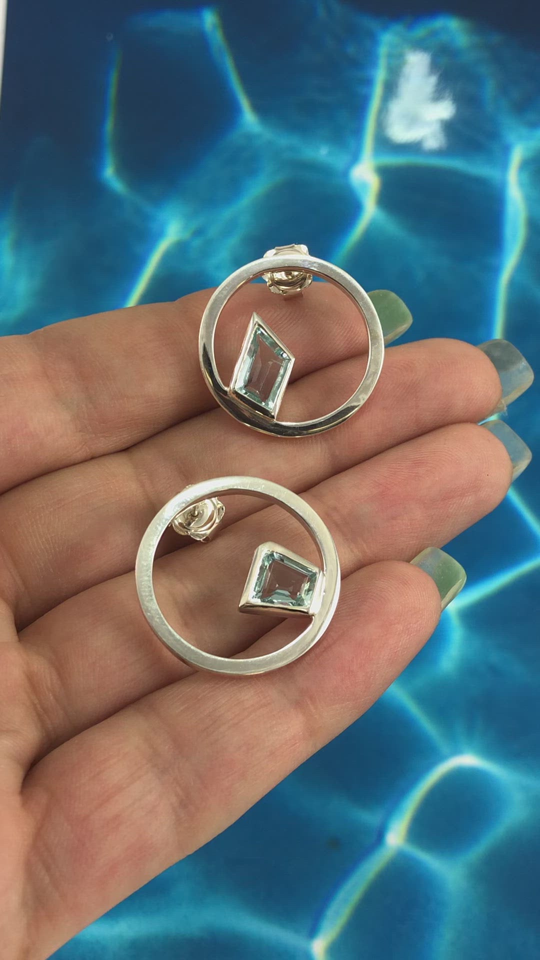Aquamarine Circle Stud Earrings