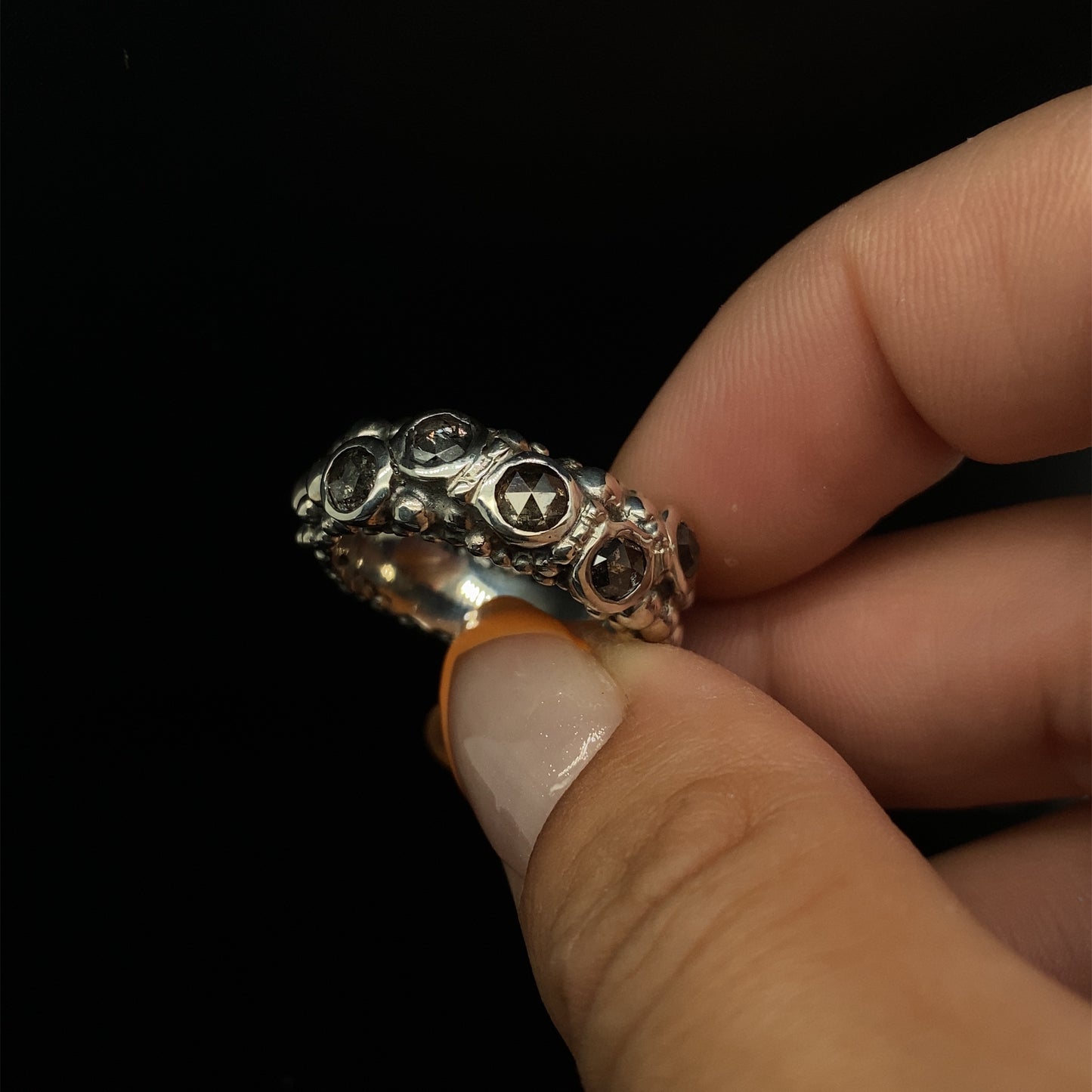 Wide Salt & Pepper Diamond Ring