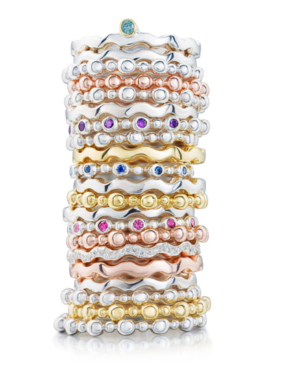 Stone Set Shore-line Stacking Rings