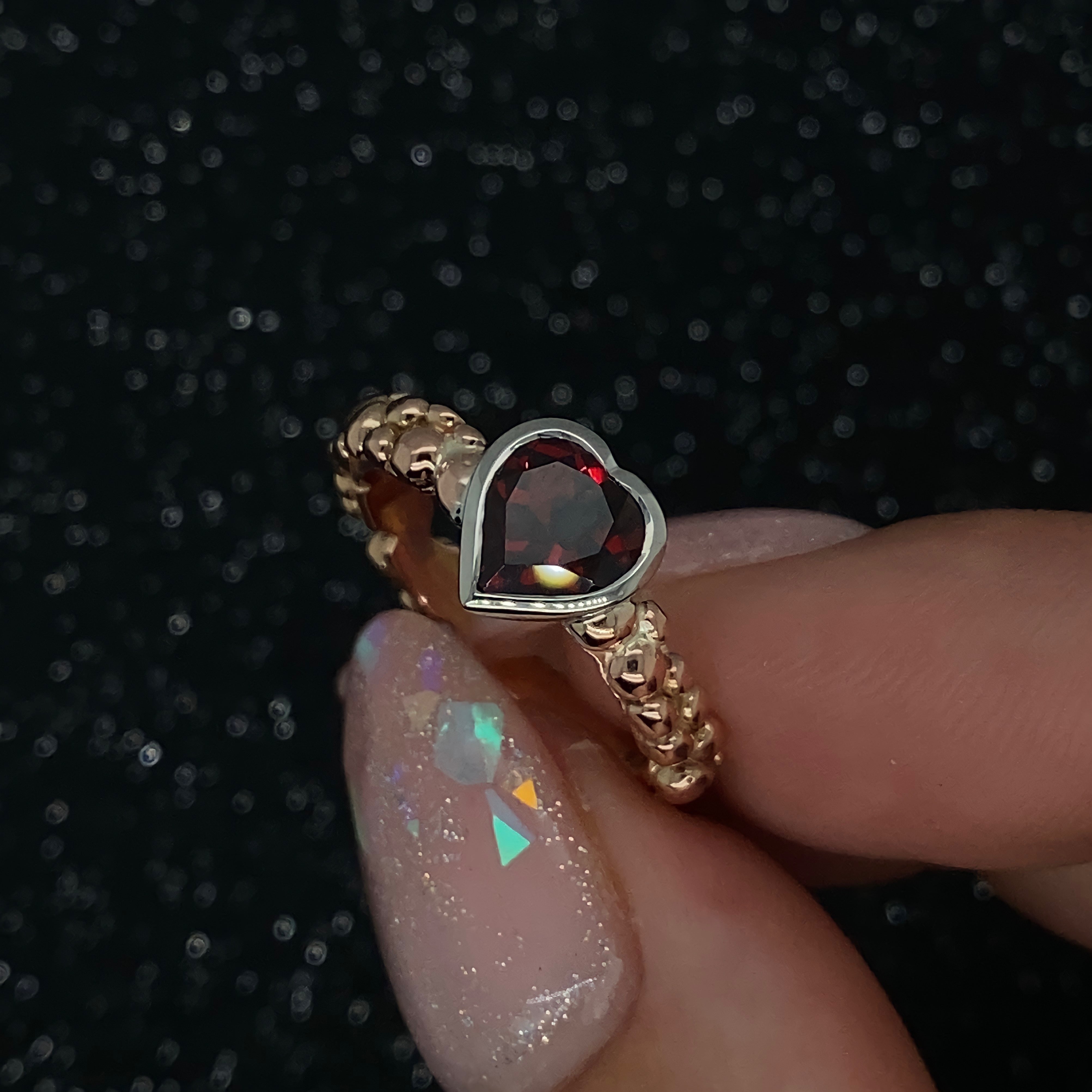 Heart Garnet Bubble Ring