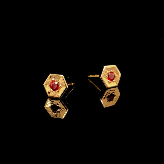 Ruby Hex Studs in Rose Gold