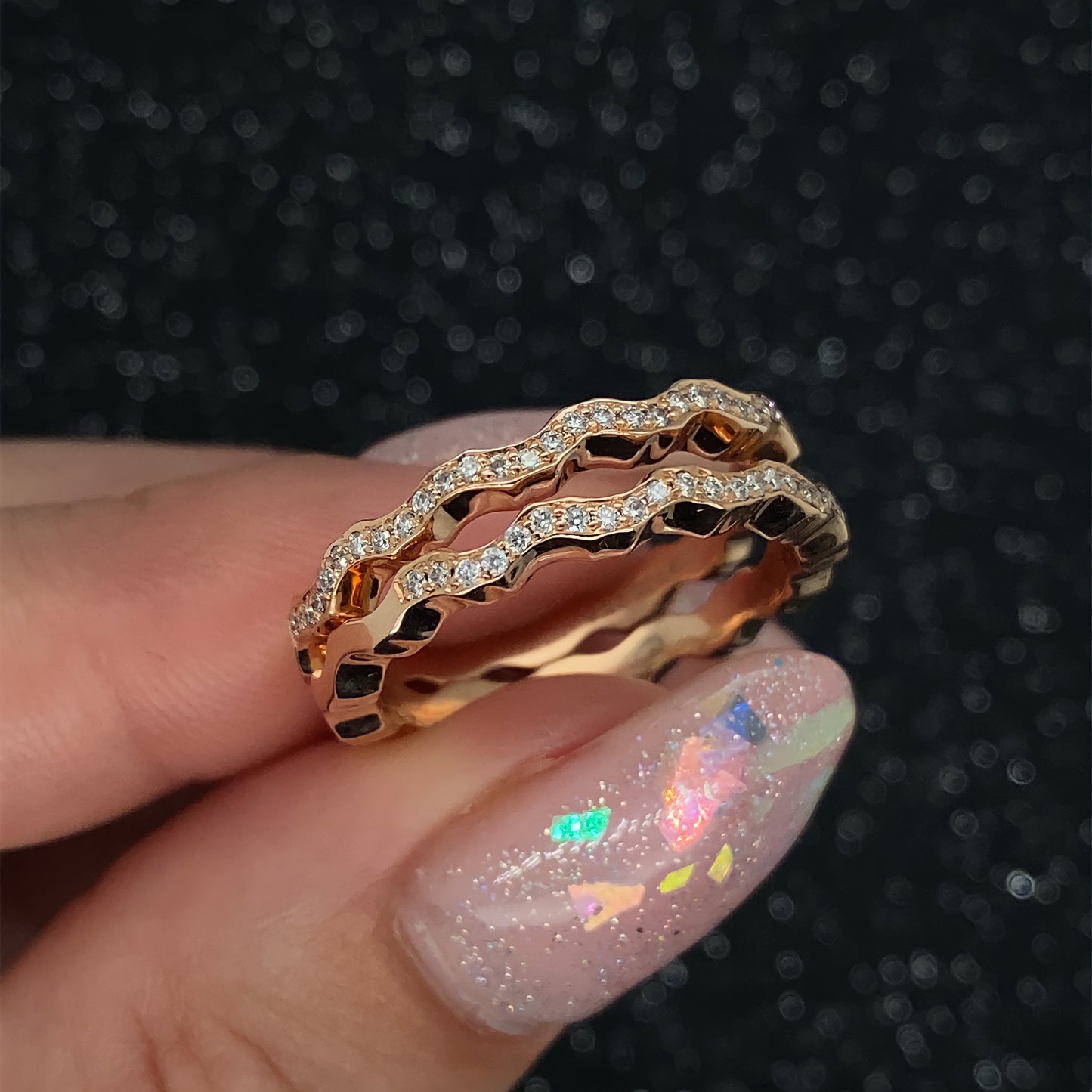 Rose Gold Diamond Surf Wave Ring