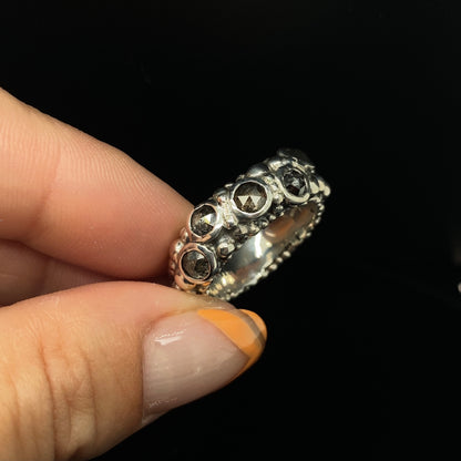 Wide Salt & Pepper Diamond Ring