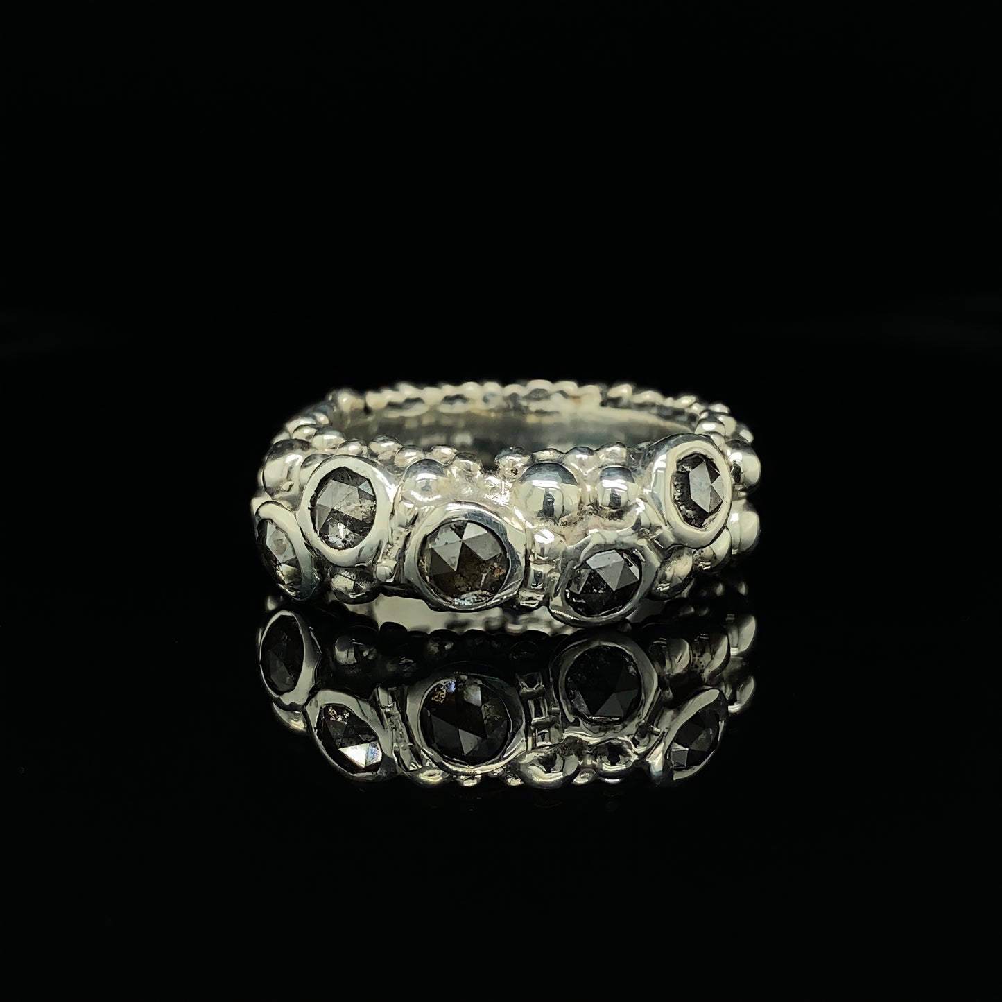 Wide Salt & Pepper Diamond Ring