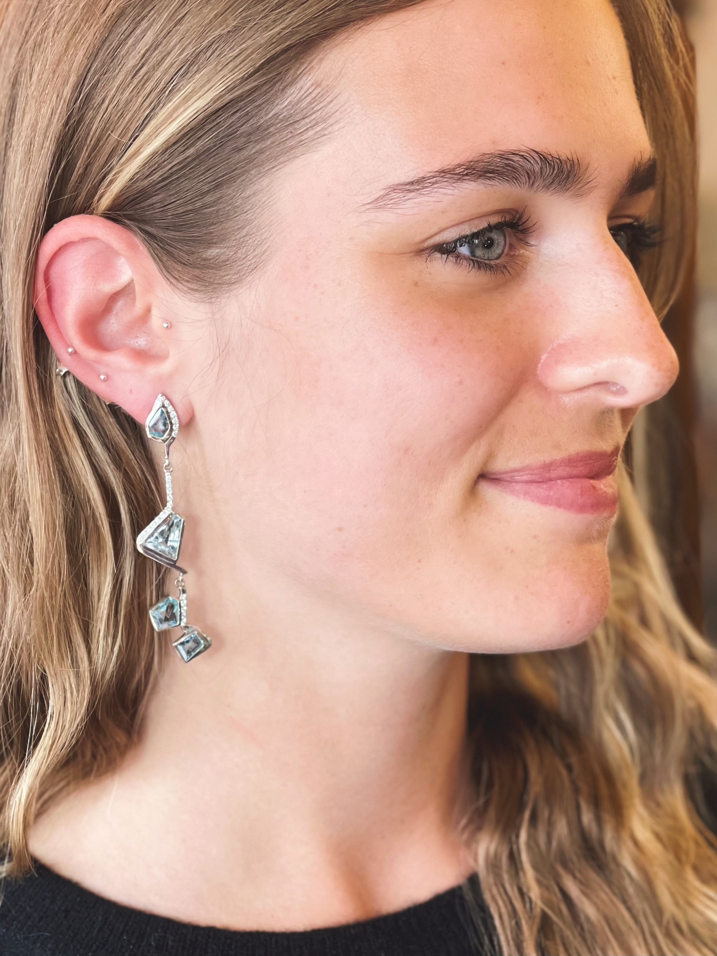 Diamond & Aquamarine Earrings